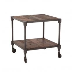 World Interiors Paxton Rustic Industrial Rolling Side Table