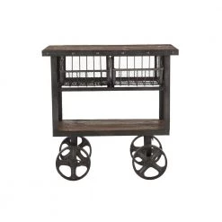 World Interiors Living Room Paxton Rustic Industrial Rolling Utility Cart