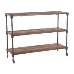 World Interiors Paxton Rustic Industrial Rolling Console Table Living Room
