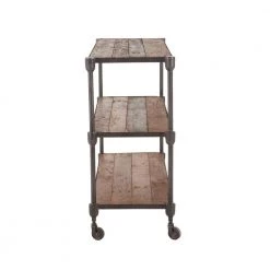 World Interiors Paxton Rustic Industrial Rolling Console Table Living Room