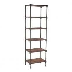 World Interiors Paxton Rustic Industrial Rolling Bookcase Living Room