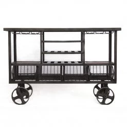 World Interiors Paxton Reclaimed Teak Bar Cart With Wheels Accents