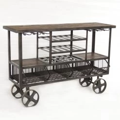 World Interiors Paxton Reclaimed Teak Bar Cart With Wheels Accents