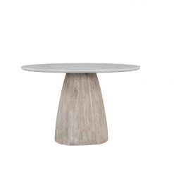 World Interiors Palm Desert Natural Dining Marble Table With Washed Wood Base