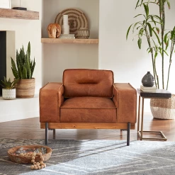 World Interiors Chiavari Modern Cognac Leather Armchair