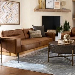 World Interiors Chiavari Modern Cognac Leather Sofa