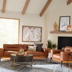 World Interiors Chiavari Modern Cognac Leather Sofa