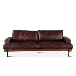 World Interiors Chiavari Industrial Geisha Brown Leather Sofa Living Room