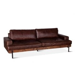 World Interiors Chiavari Industrial Geisha Brown Leather Sofa Living Room