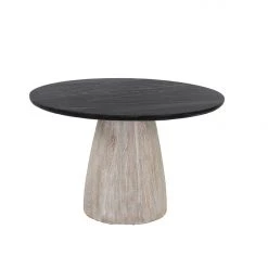 World Interiors Palm Desert Natural Dining Marble Table With Washed Wood Base