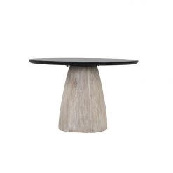 World Interiors Palm Desert Natural Dining Marble Table With Washed Wood Base