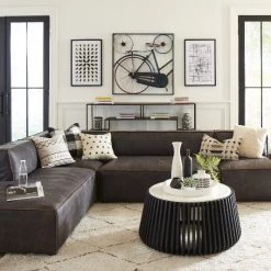 World Interiors Living Room Chiavari Modular Sectional In Distressed Ebony Leather