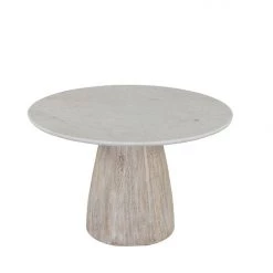 World Interiors Palm Desert Natural Dining Marble Table With Washed Wood Base